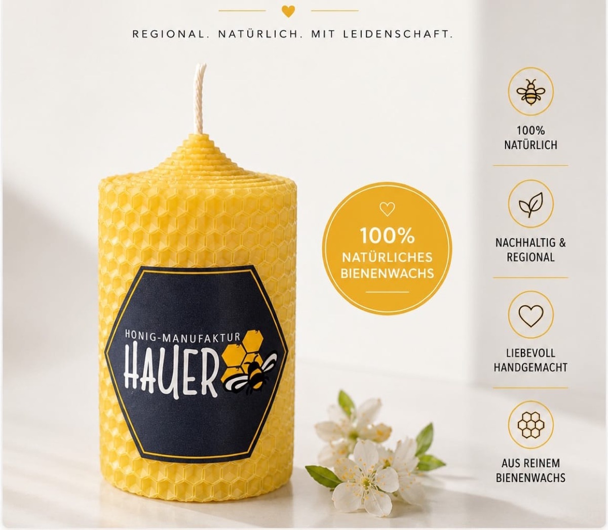 Bienenwachskerze der Honigmanufaktur Hauer